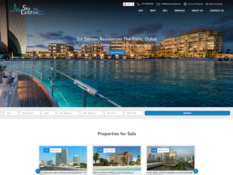 Custom Real Estate Web Design Dubai - Skyland Realty