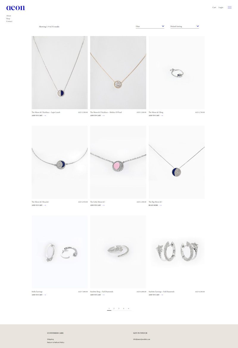 AEON Jewellery eCommerce Website, screen 1