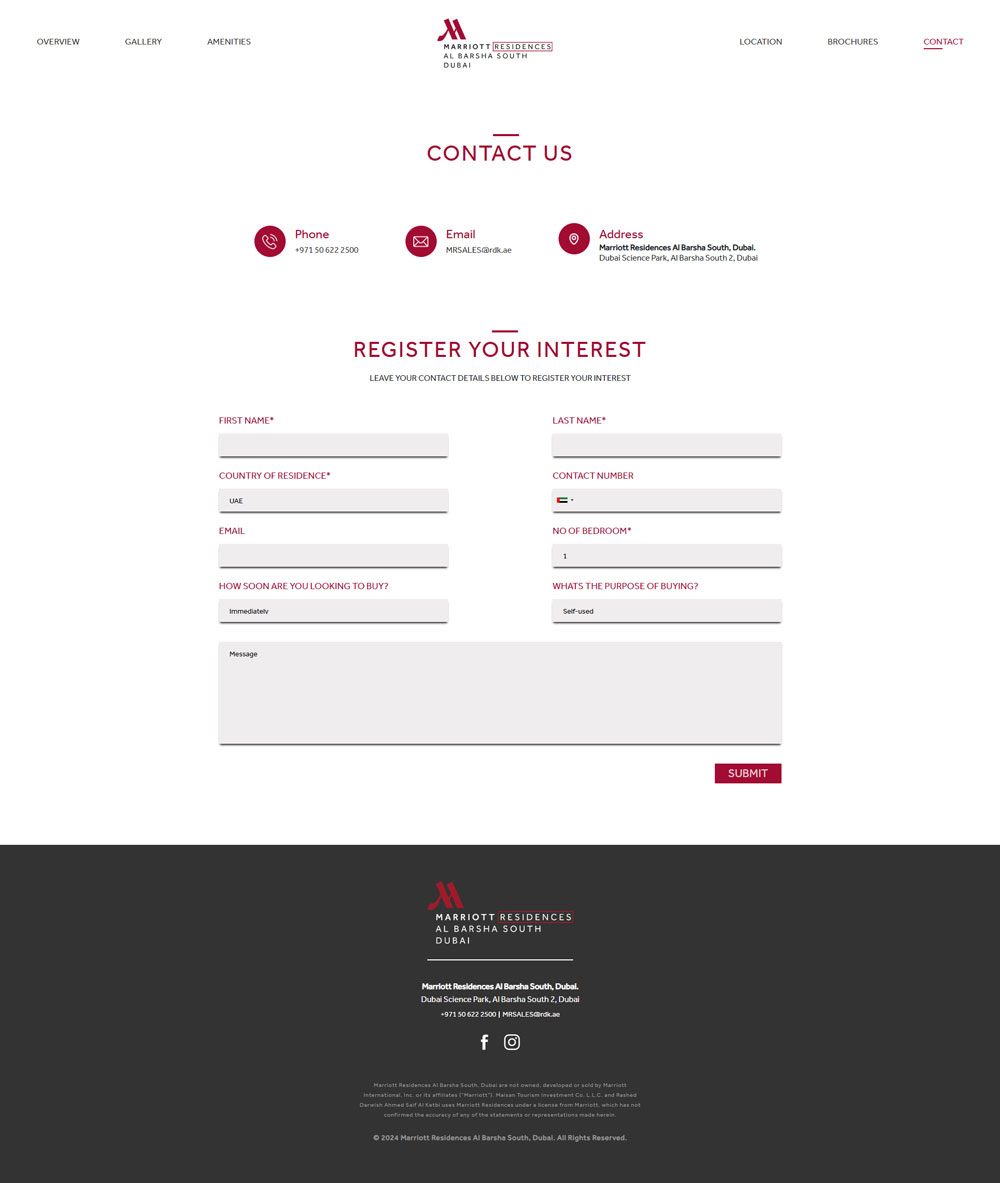Marriott Residences Website, screen 2