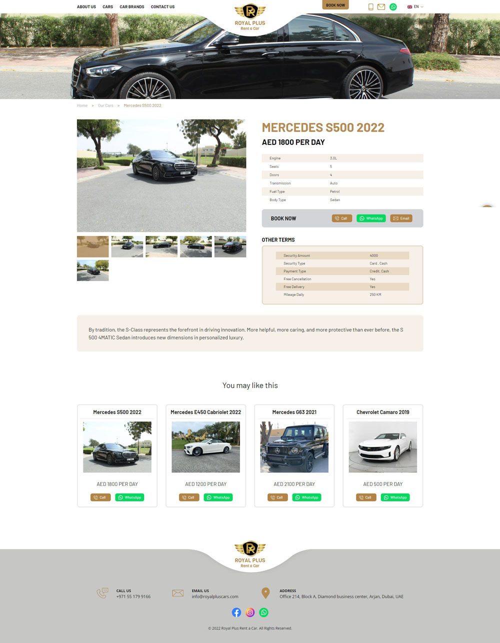 Royal Plus Cars Website, screen 1