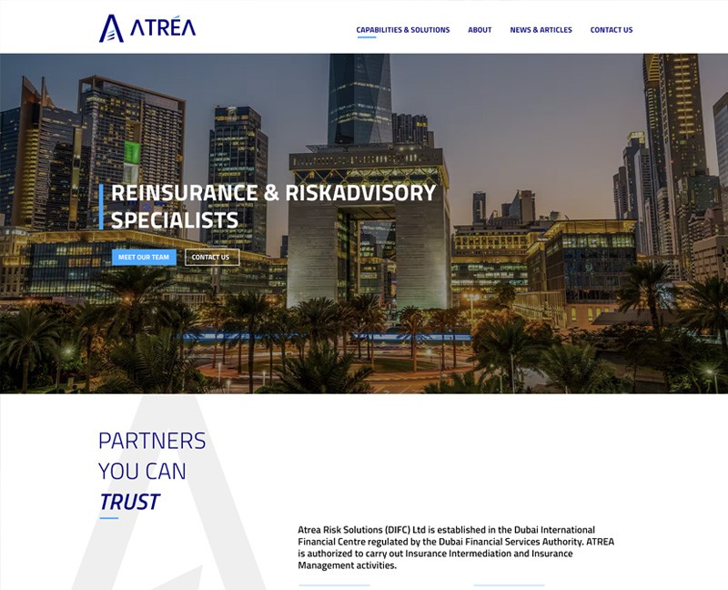 Atrea Risk Solutions reinsurance website, DIFC Dubai