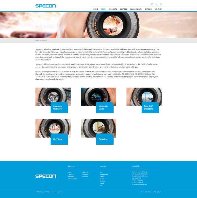 Specon Group Website, screen 1