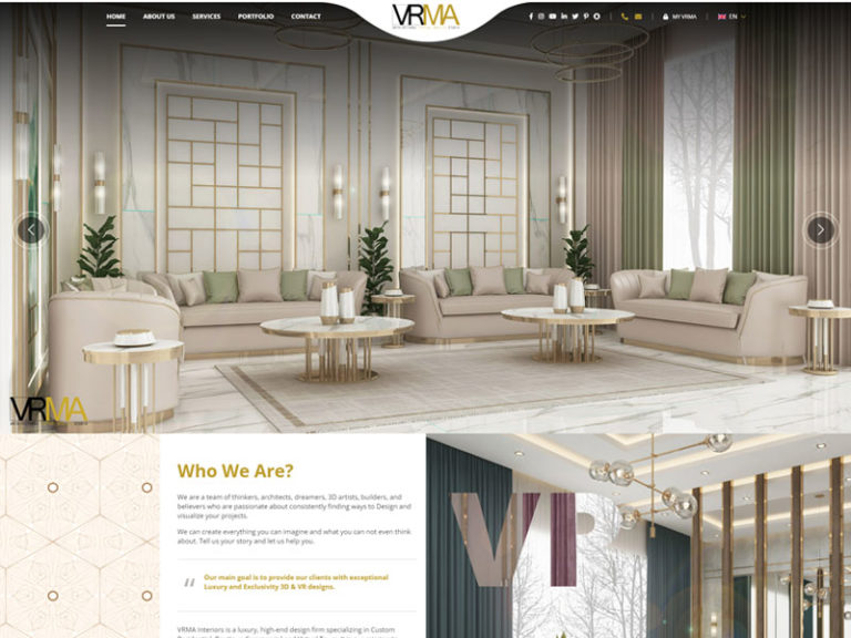 Web design for VRMA interior design, Dubai Sports City