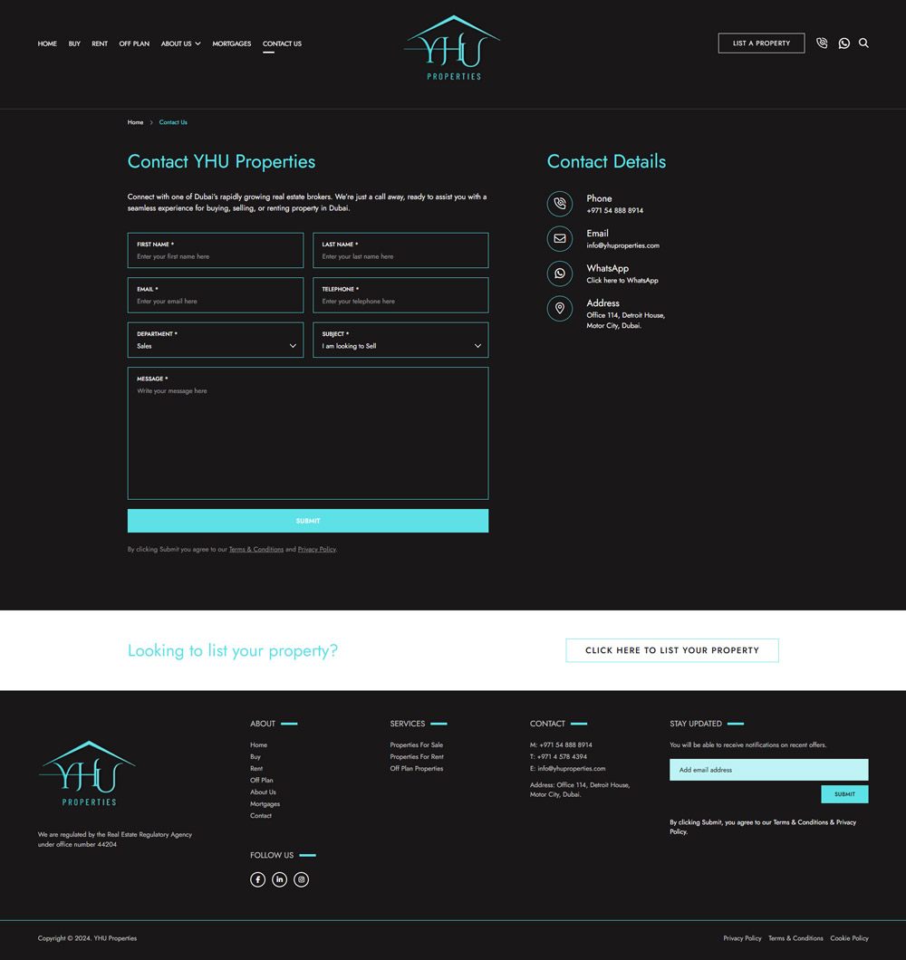 YHU Properties Website, screen 3