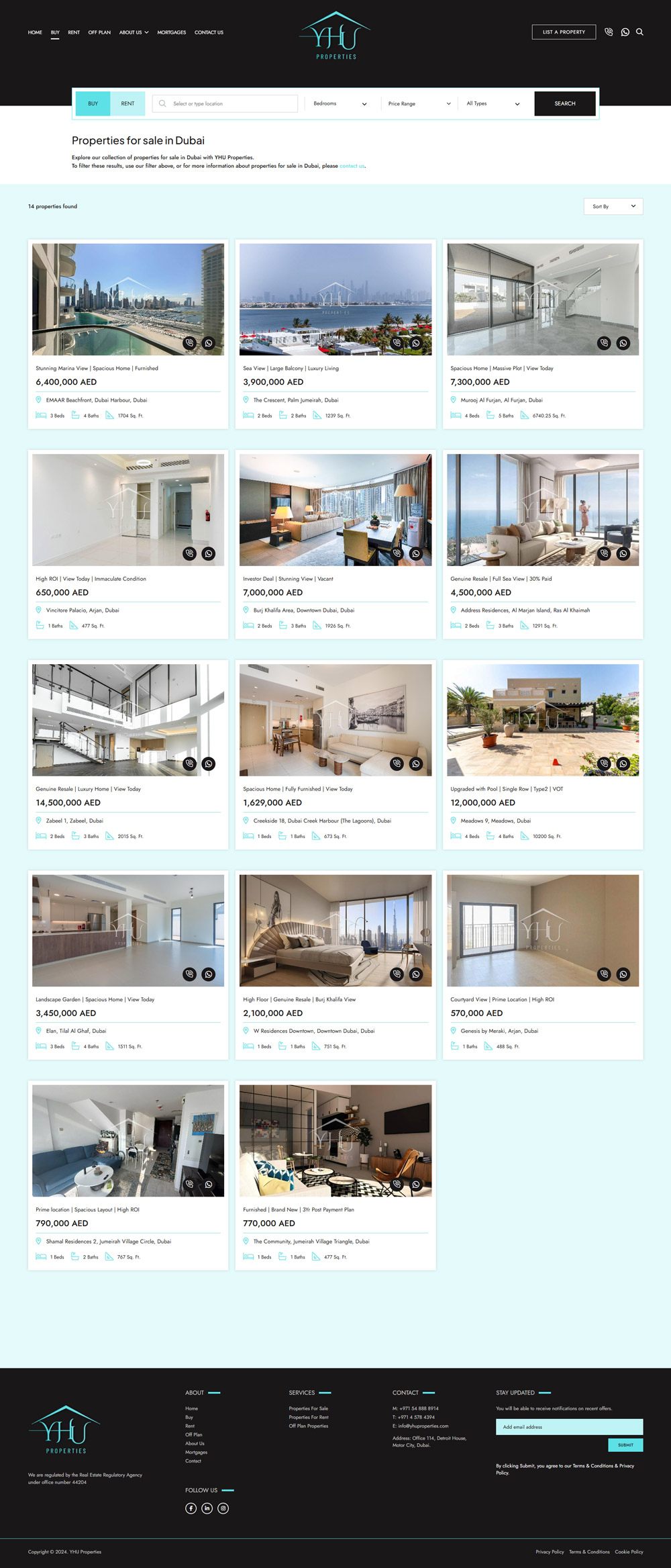 YHU Properties Website, screen 1