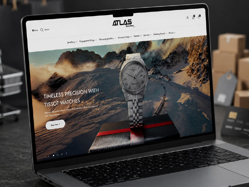 Atlas Jewellers Shopify eCommerce website on a laptop, designed by BROWSER