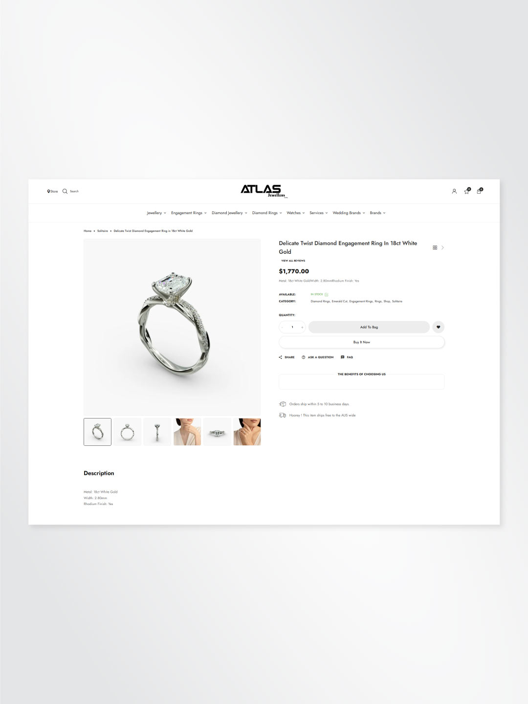 Atlas Jewellers product page design