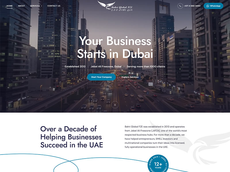 Bahri Global FZE business setup website home page, designed by BROWSER in Dubai