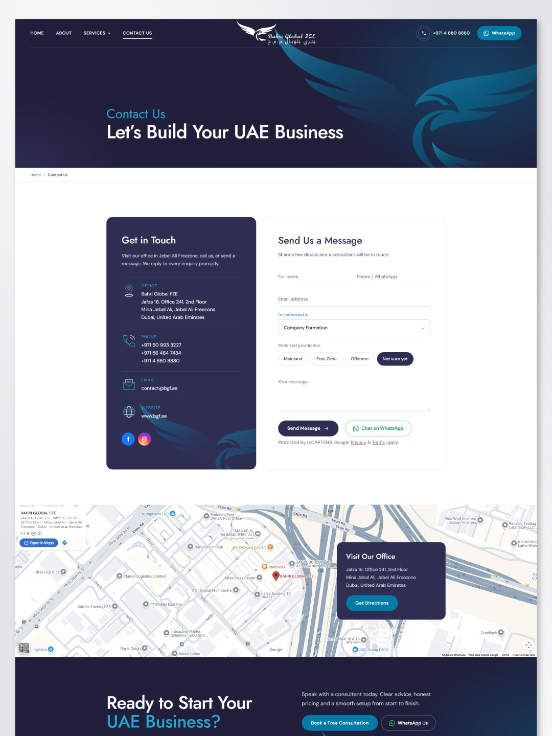 Bahri Global FZE contact page design