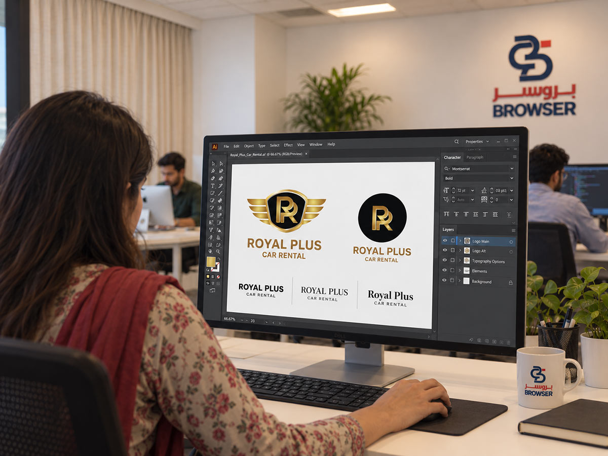 Royal Plus car rental logo design by BROWSER Dubai