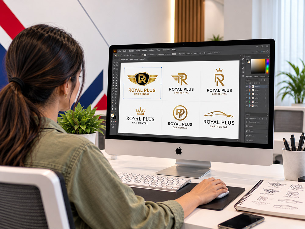 Royal Plus car rental logo design by BROWSER Dubai