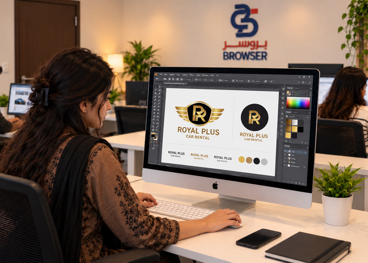 Royal Plus car rental logo design by BROWSER Dubai