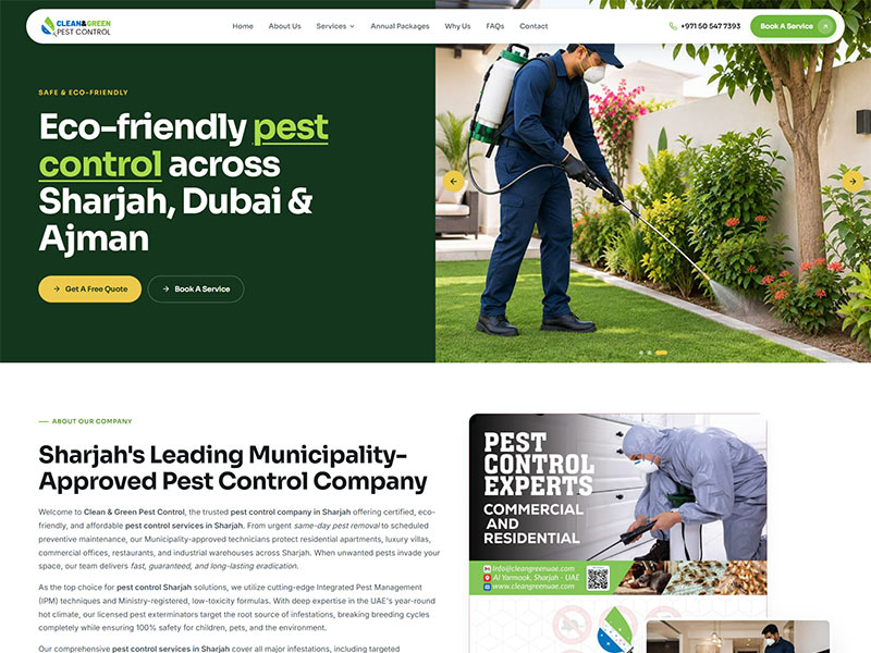 Clean & Green Pest Control — Pest Control Website, Sharjah by BROWSER