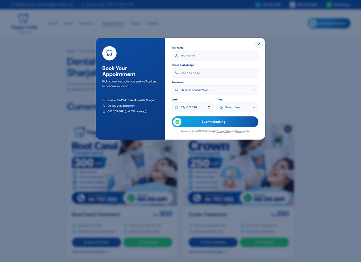 Happy Smile Dental Clinics — happy dental clinic booking page